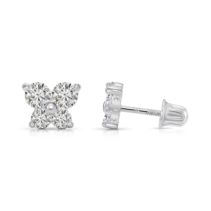 14k Yellow Gold Butterfly Stud Earrings with Cubic Zirconia - Screwbacks