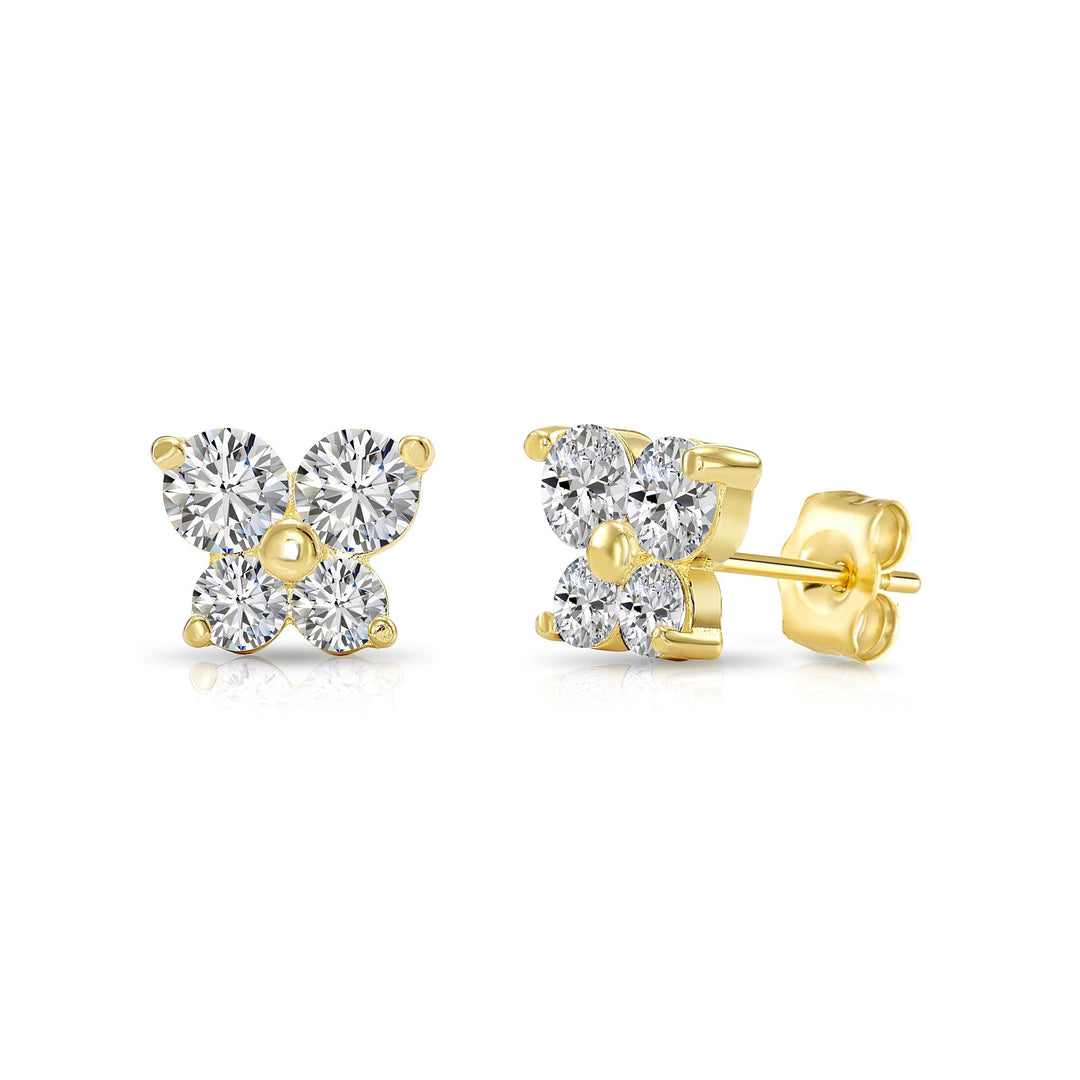 14k Yellow Gold Cubic Zirconia Butterfly Stud Earrings, Pushback