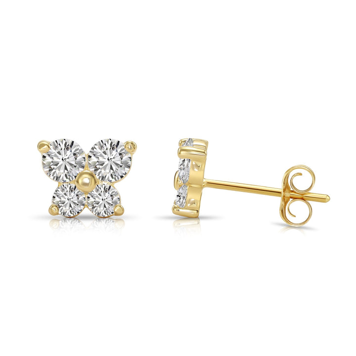 14k Yellow Gold Cubic Zirconia Butterfly Stud Earrings, Pushback