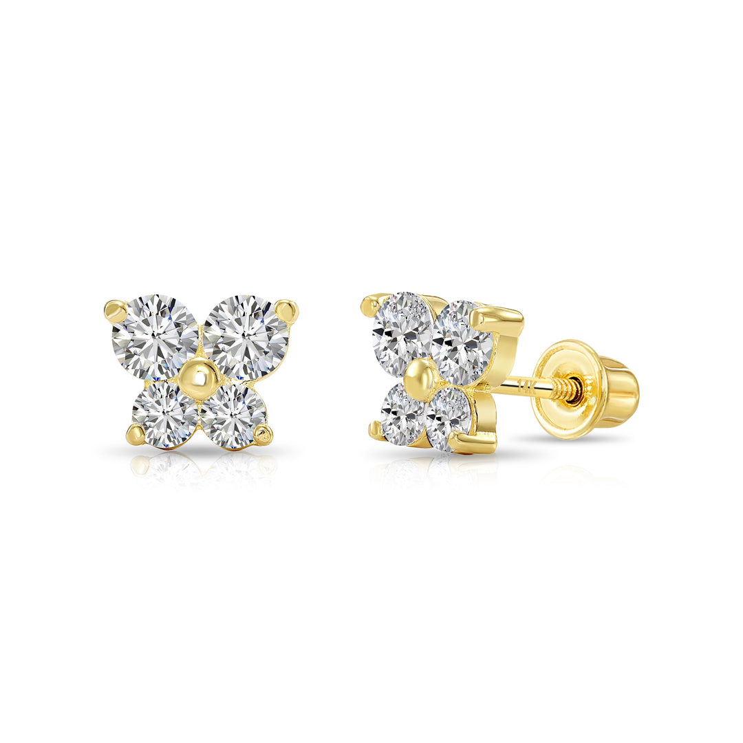 14k Yellow Gold Butterfly Stud Earrings with Cubic Zirconia - Screwbacks