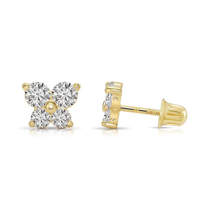 14k Yellow Gold Butterfly Stud Earrings with Cubic Zirconia - Screwbacks