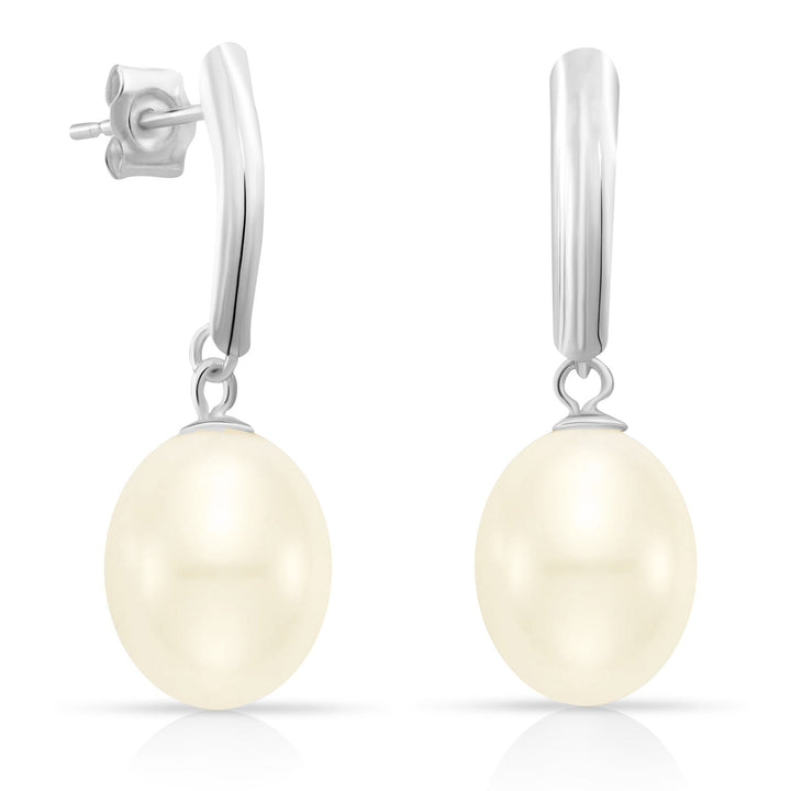 14k Solid White Gold Pearl Dangle Earrings with Butterfly Backings