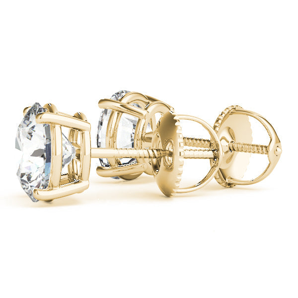14K Solid Gold CVD Diamond Single stone Stud Earrings - Screwback