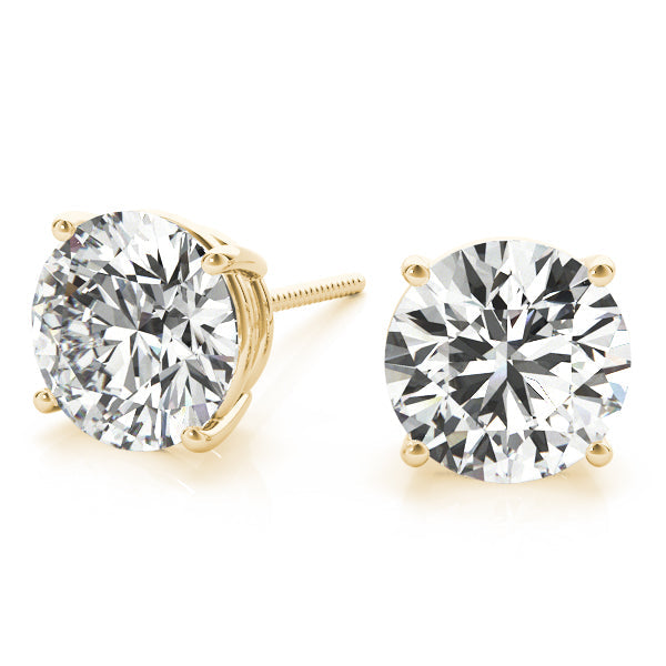 14K Solid Gold CVD Diamond Single stone Stud Earrings - Screwback