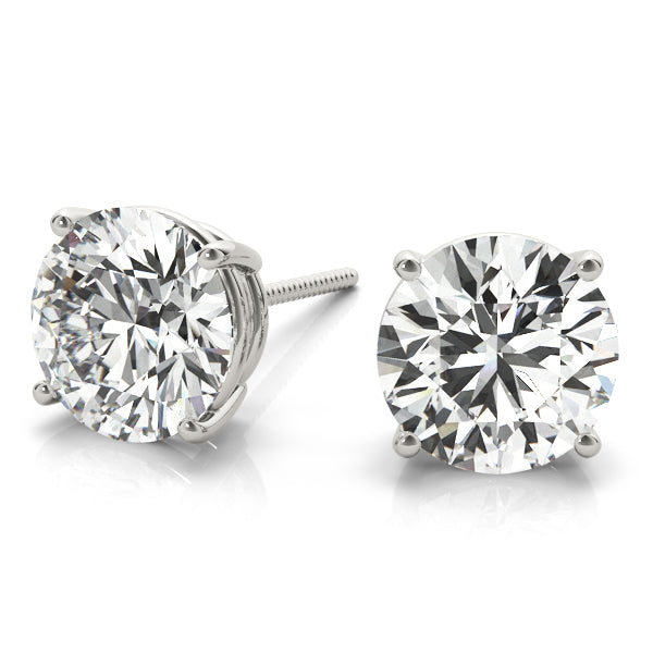 14K Solid Gold CVD Diamond Single stone Stud Earrings - Screwback