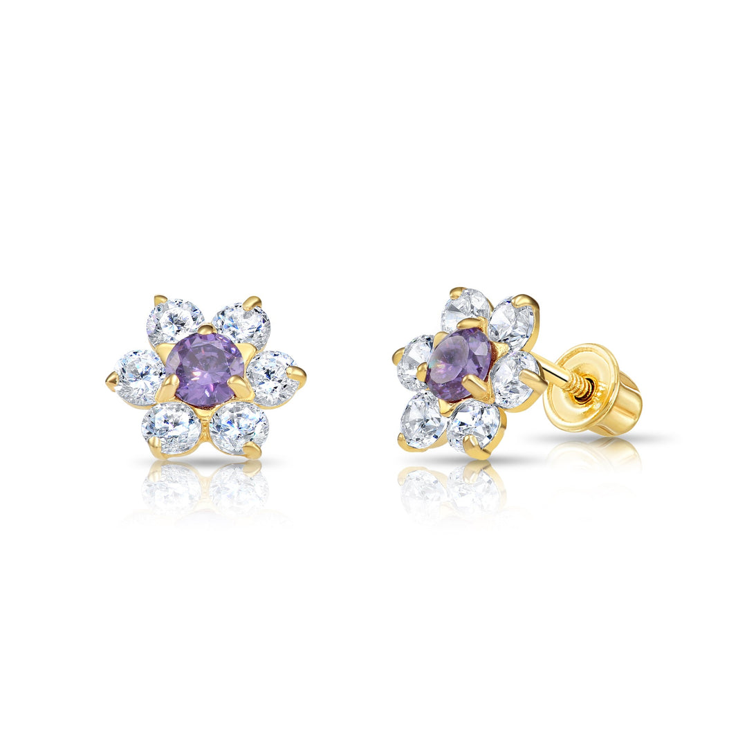14k Yellow Gold Cubic Zirconia Large Flower Birthstone Stud Earrings | 19-25 to 19-36