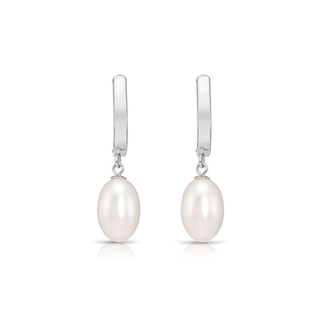 14K Gold Classic Dangle Freshwater Pearl Huggie Earrings