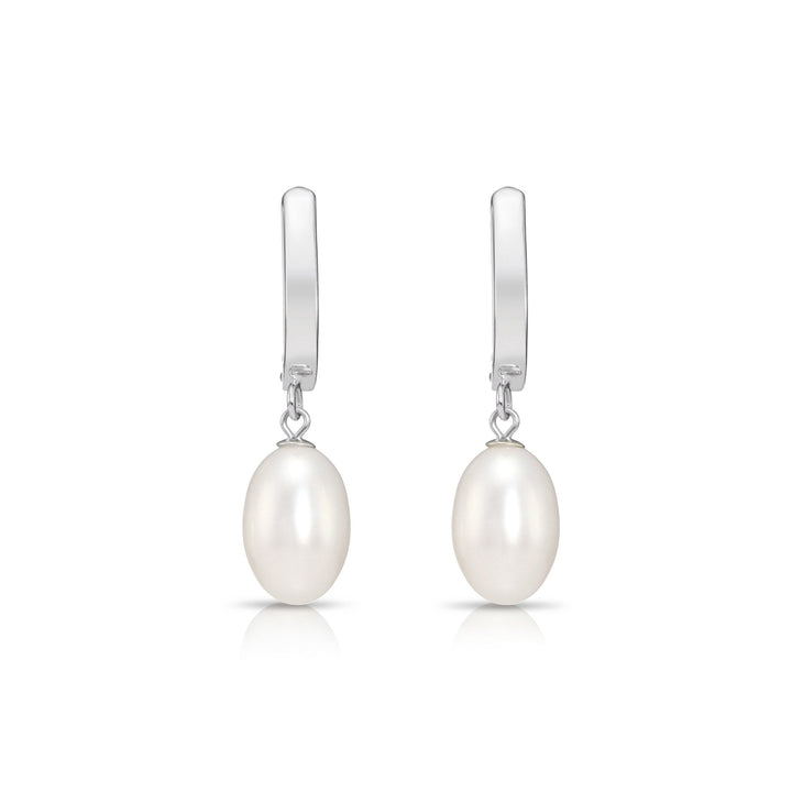 14K Gold Classic Dangle Freshwater Pearl Huggie Earrings