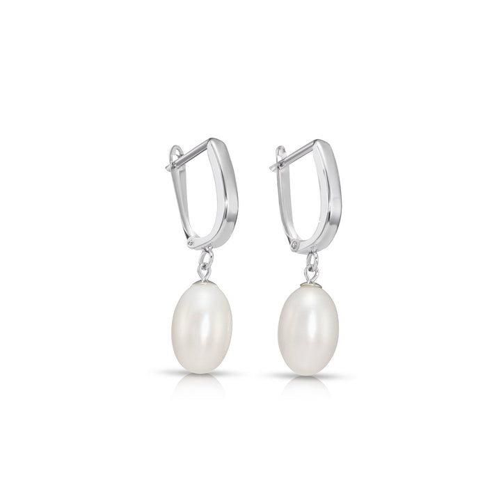 14K Gold Classic Dangle Freshwater Pearl Huggie Earrings