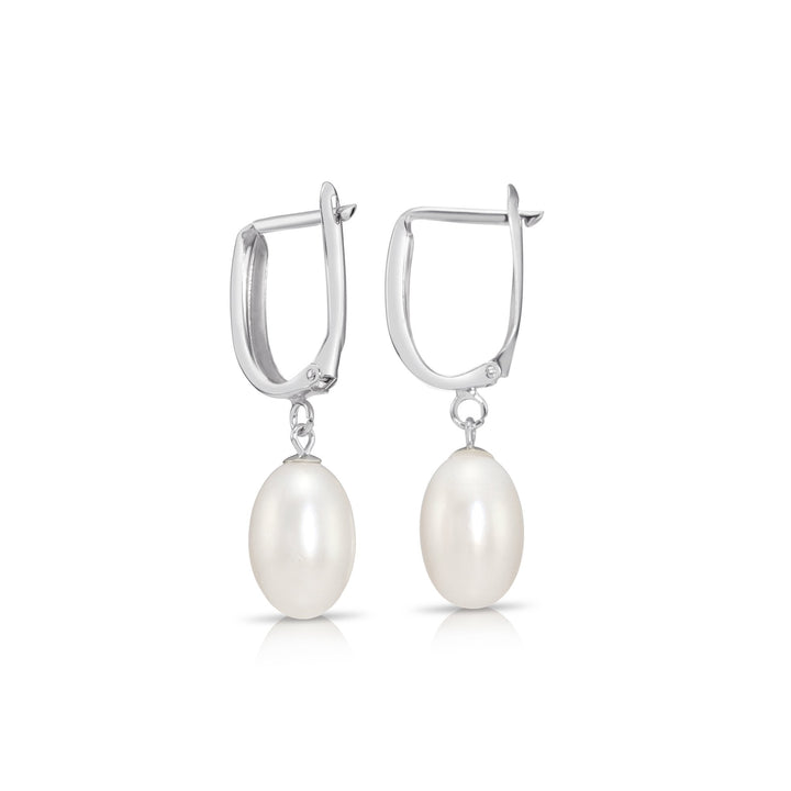 14K Gold Classic Dangle Freshwater Pearl Huggie Earrings