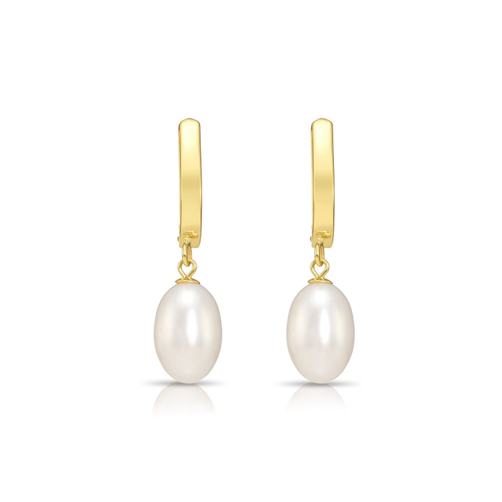 14K Gold Classic Dangle Freshwater Pearl Huggie Earrings