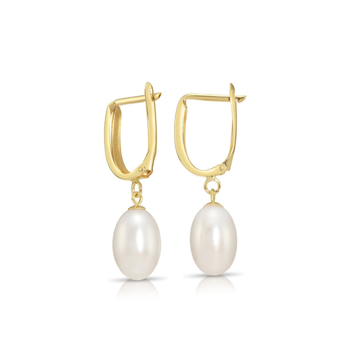 14K Gold Classic Dangle Freshwater Pearl Huggie Earrings