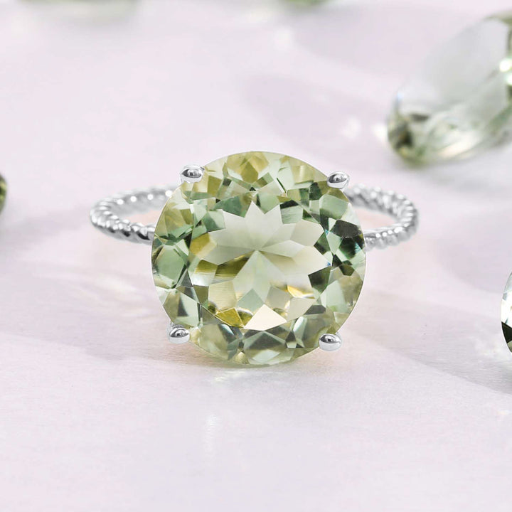 925 Sterling Silver 5ct Green Amethyst Rope Accent Ring