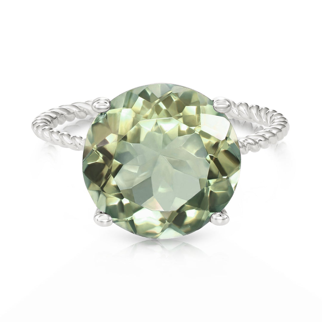 925 Sterling Silver 5ct Green Amethyst Rope Accent Ring