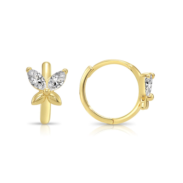 14K Yellow Gold Cubic Zirconia Butterfly Huggie Hoop Earrings, Marquise Cut
