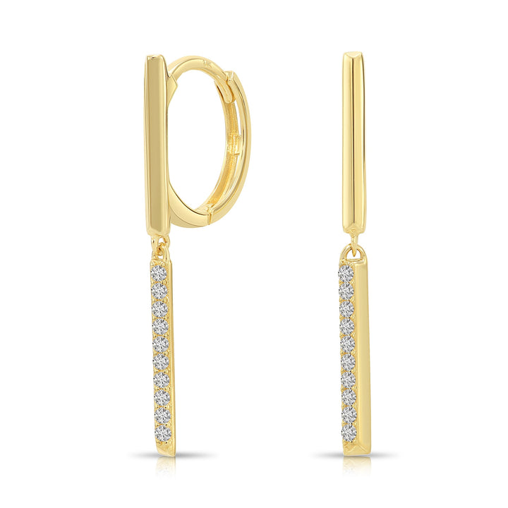 14K Yellow Gold Cubic Zirconia Dangle Bar Huggie Hoop Earrings