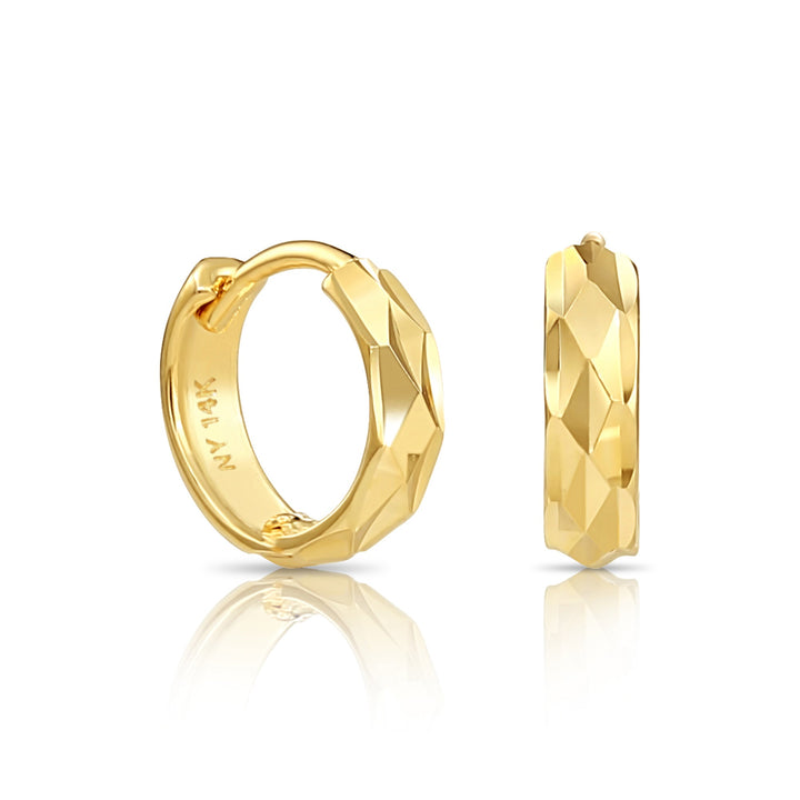 14K Yellow Gold Huggie Hoop Earring with Engraving - 10mm
