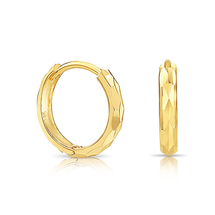 14K Yellow Gold Huggie Hoop Earring with Engraving - 12mm