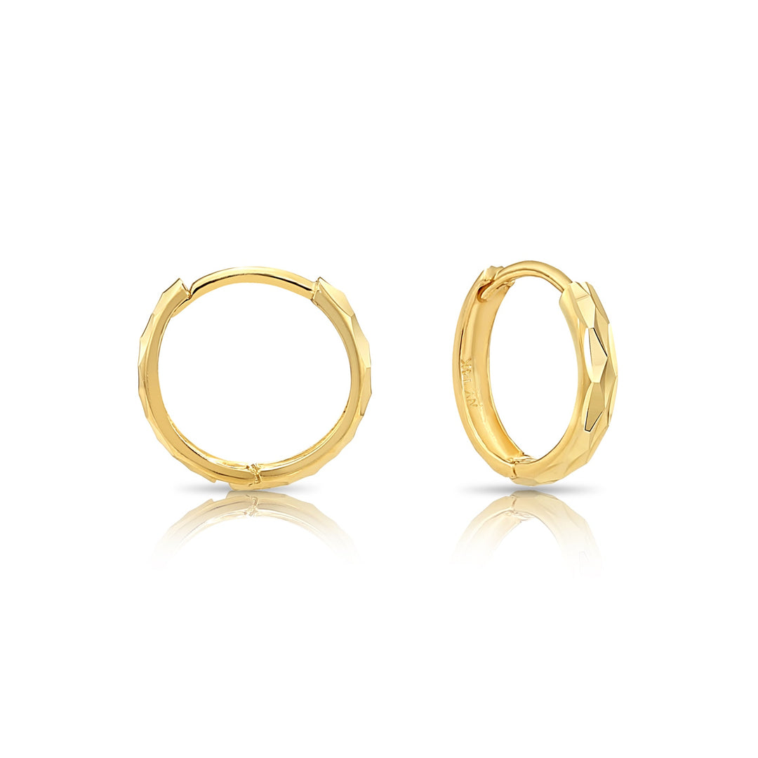 14K Yellow Gold Huggie Hoop Earring with Engraving - 12mm