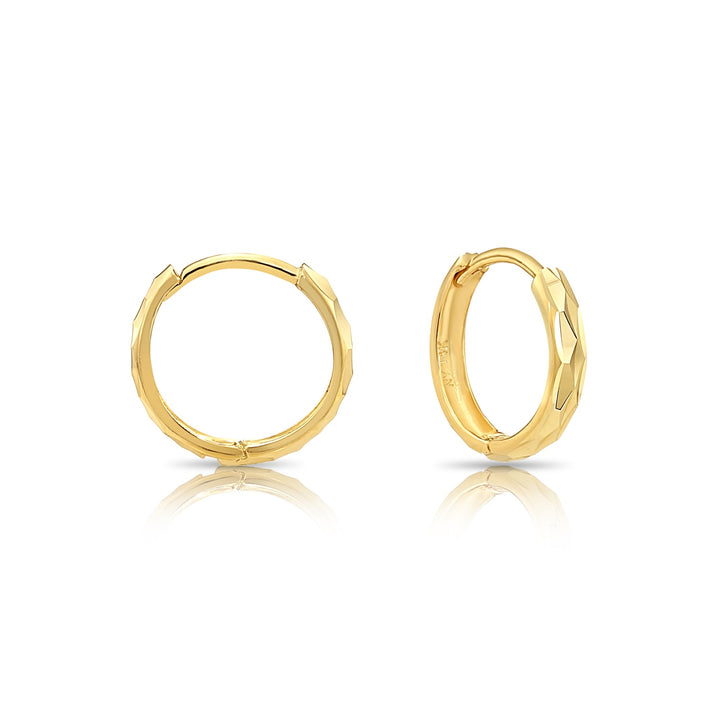 14K Yellow Gold Huggie Hoop Earring with Engraving - 12mm
