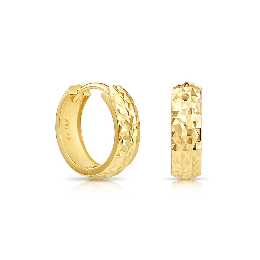 14K Yellow Gold Huggie Hoop Earring with Engraving - 13mm