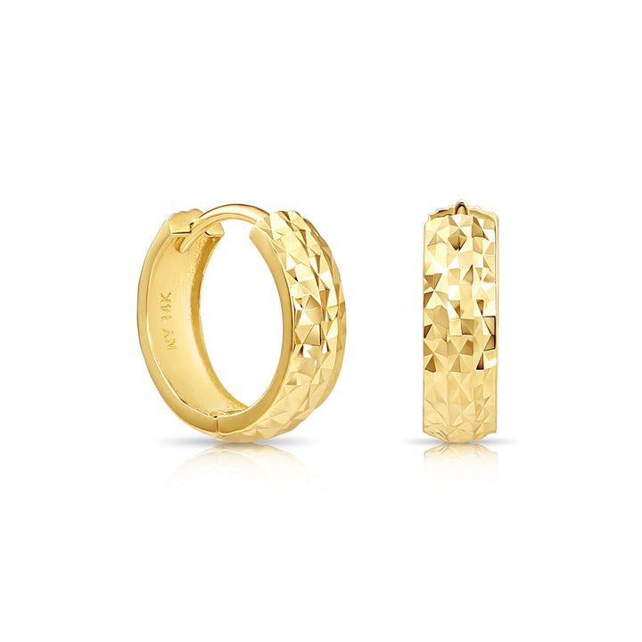 14K Yellow Gold Huggie Hoop Earring with Engraving - 13mm