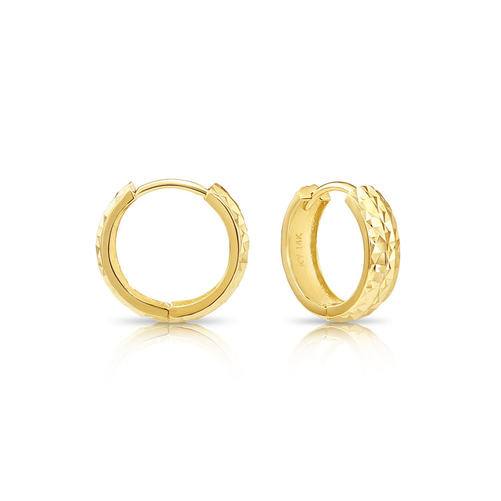 14K Yellow Gold Huggie Hoop Earring with Engraving - 13mm
