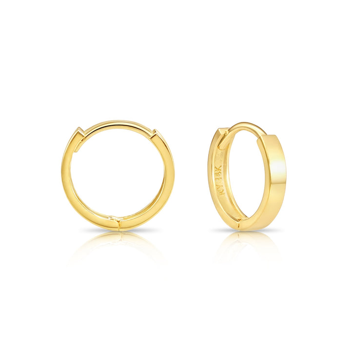 14K Yellow Gold Huggie Hoop Earring with High Polish Finish - 10mm