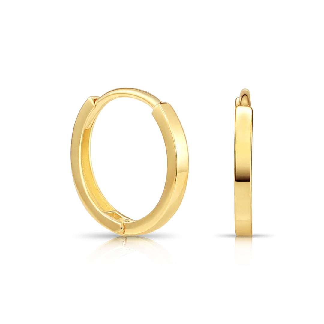 14K Gold Huggie Hoop Earring with High Polish Finish - 13mm