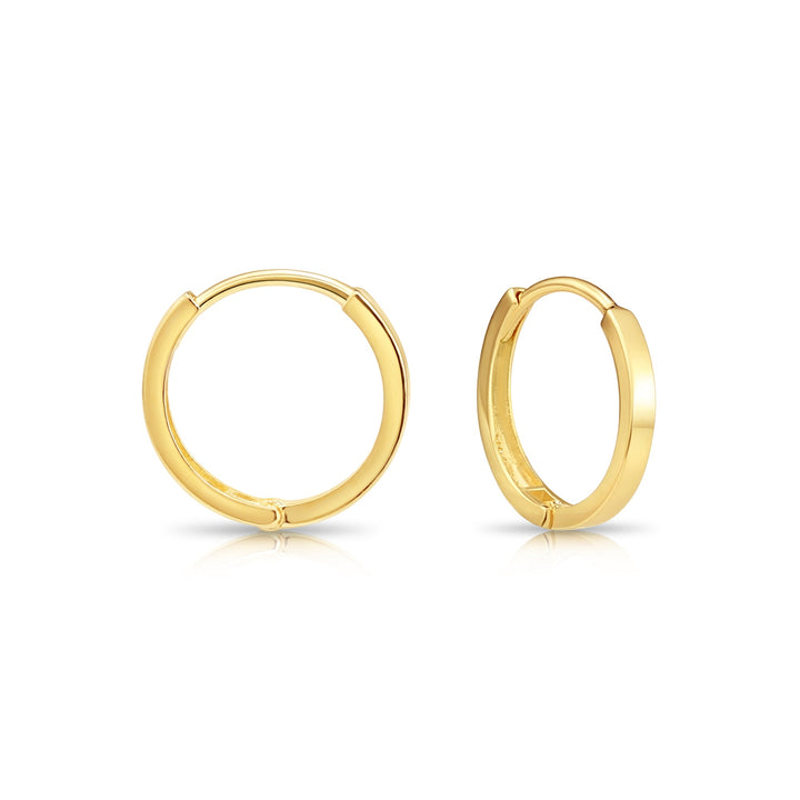 14K Gold Huggie Hoop Earring with High Polish Finish - 13mm