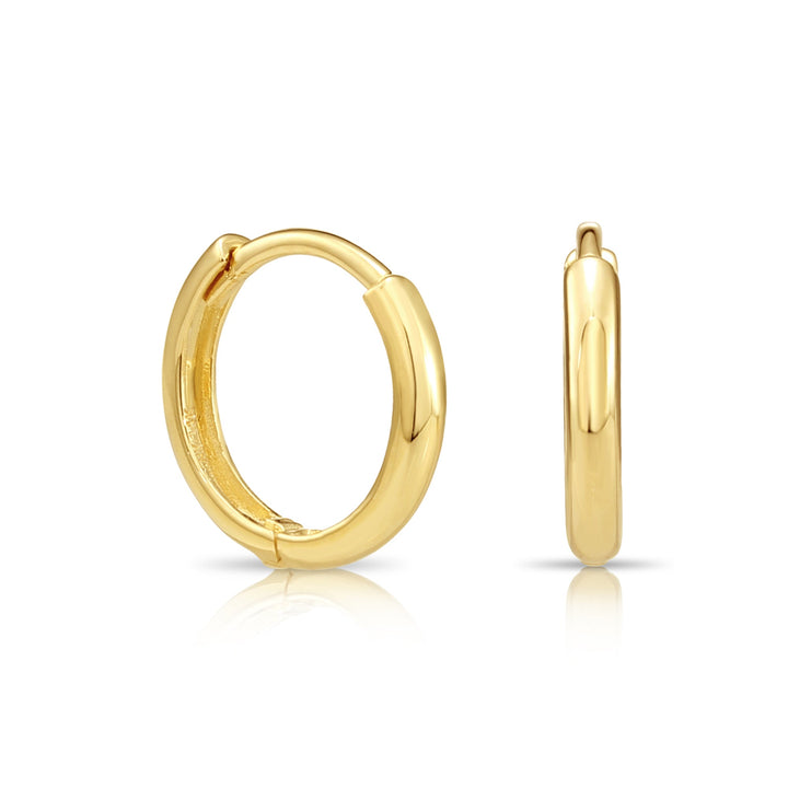 14K Solid Gold Huggie Hoop Earring with High Polish Finish -10mm-12mm