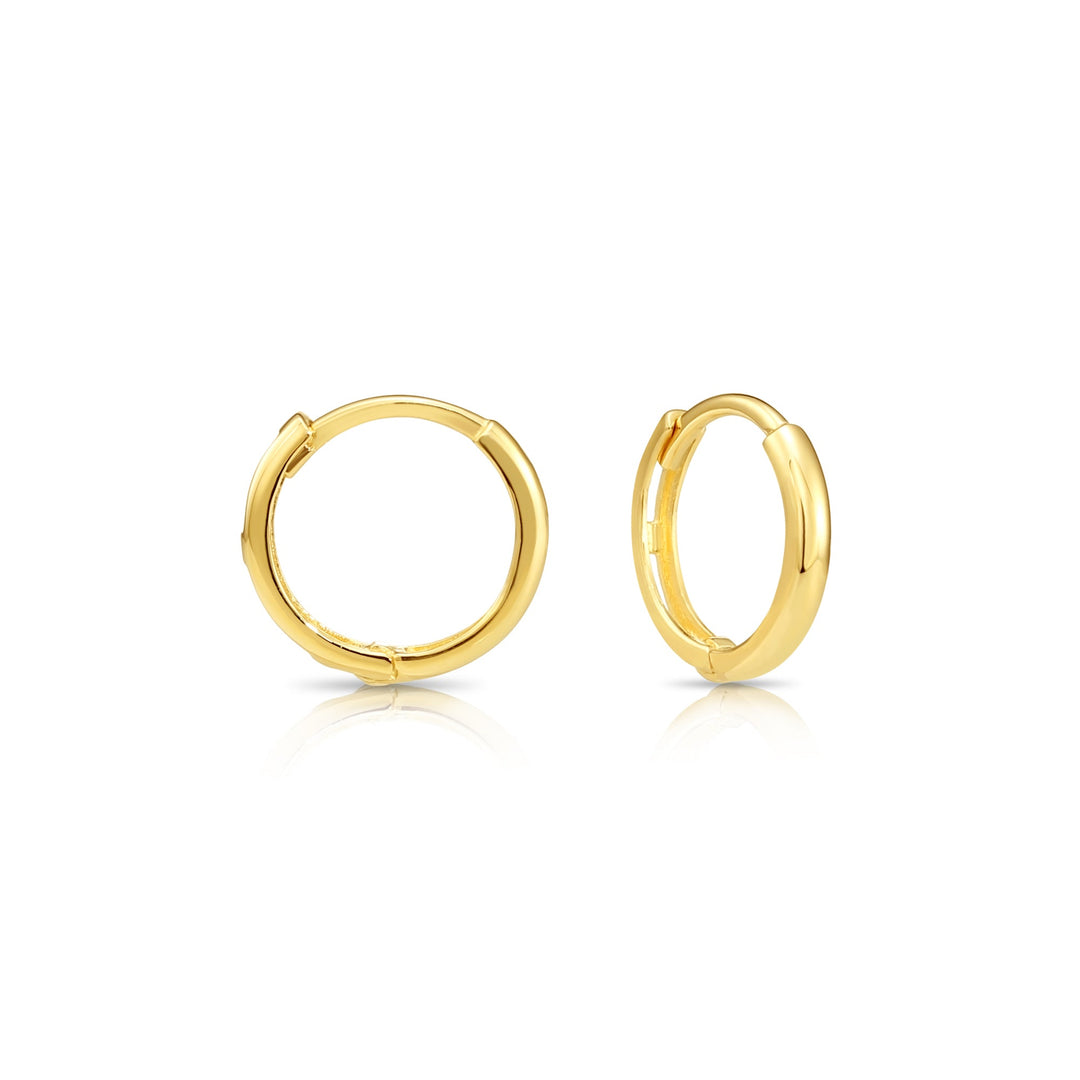 14K Solid Gold Huggie Hoop Earring with High Polish Finish -10mm-12mm