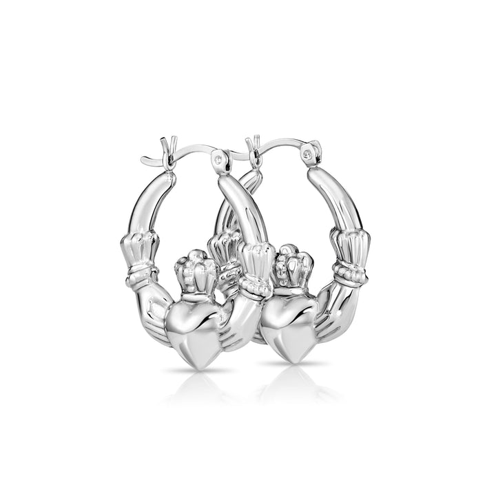 925 Sterling Silver Heart & Crown Claddagh Hoops