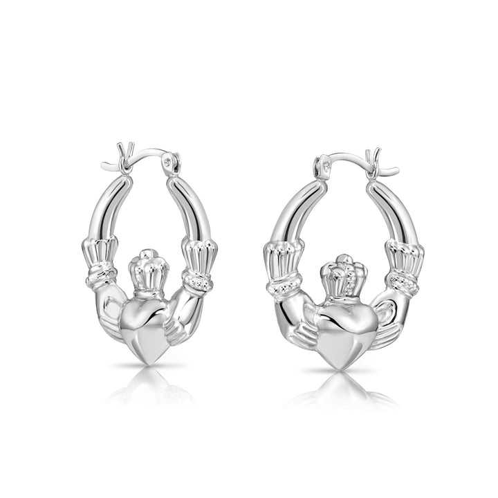 925 Sterling Silver Heart & Crown Claddagh Hoops