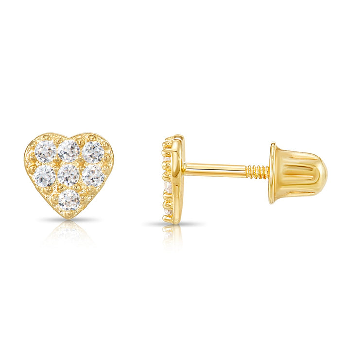 14k Gold Cubic Zirconia Heart Stud Earrings, Screwback