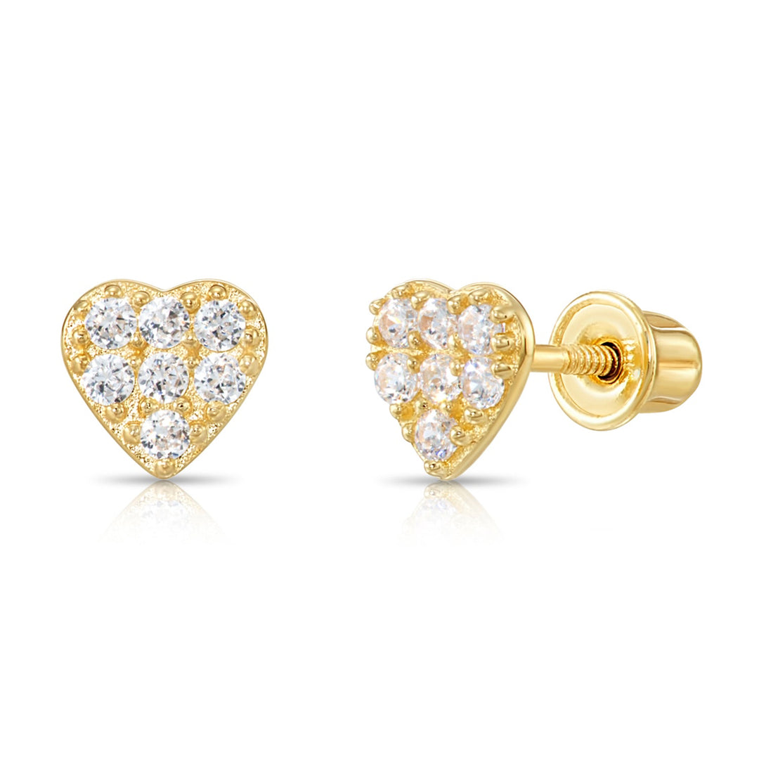 14k Gold Cubic Zirconia Heart Stud Earrings, Screwback
