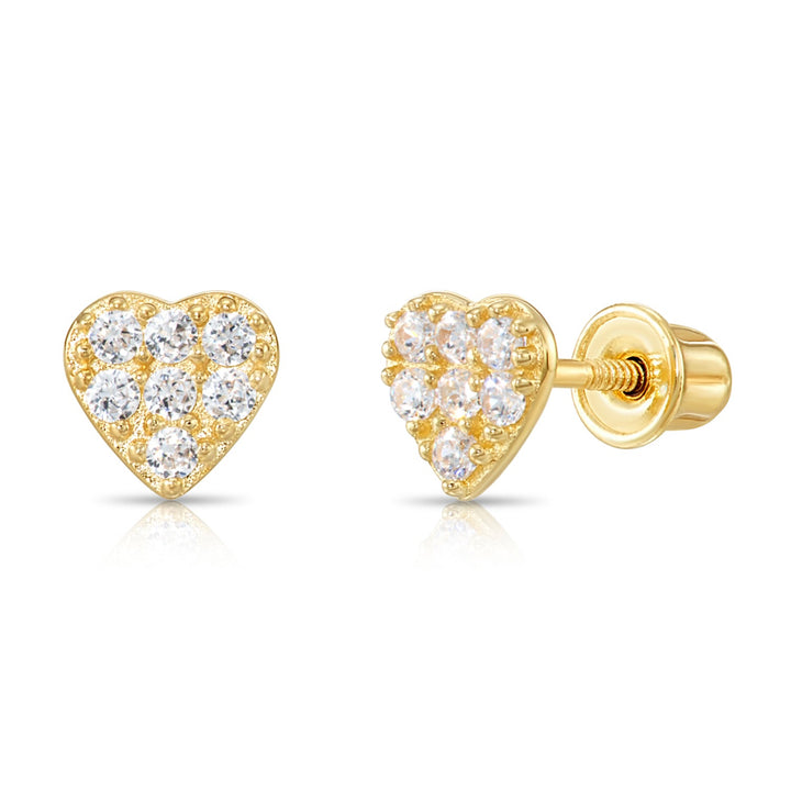 14k Gold Cubic Zirconia Heart Stud Earrings, Screwback