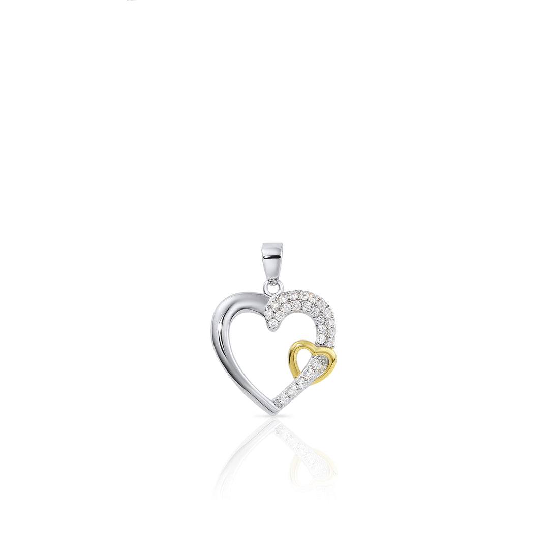 Sterling Silver Open Double Heart Cubic Zirconia Pendant