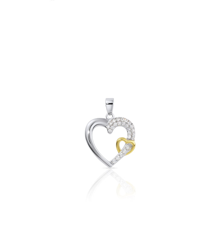 Sterling Silver Open Double Heart Cubic Zirconia Pendant