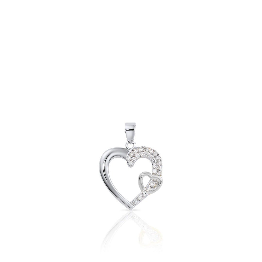 Sterling Silver Open Double Heart Cubic Zirconia Pendant