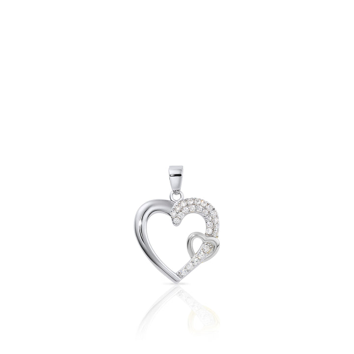 Sterling Silver Open Double Heart Cubic Zirconia Pendant