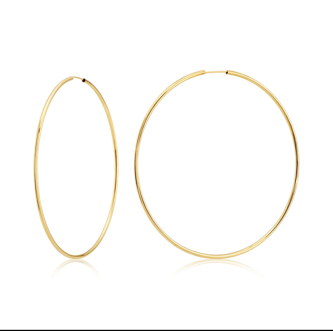 14k Gold 2.5 Inch endless hoop Earrings with 2mm Tube - 24PR MIN. ORDER
