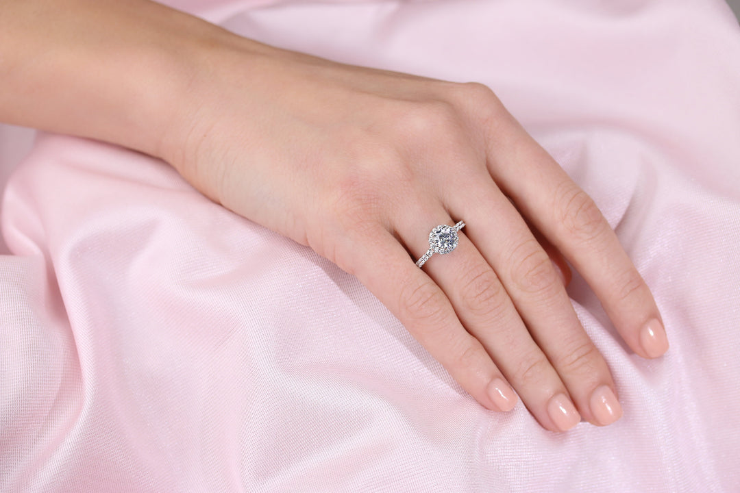 Sterling Silver Cubic Zirconia Solitaire Round Halo Engagement Ring