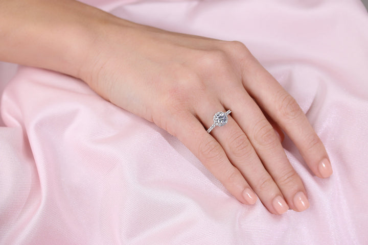 Sterling Silver Cubic Zirconia Solitaire Round Halo Engagement Ring