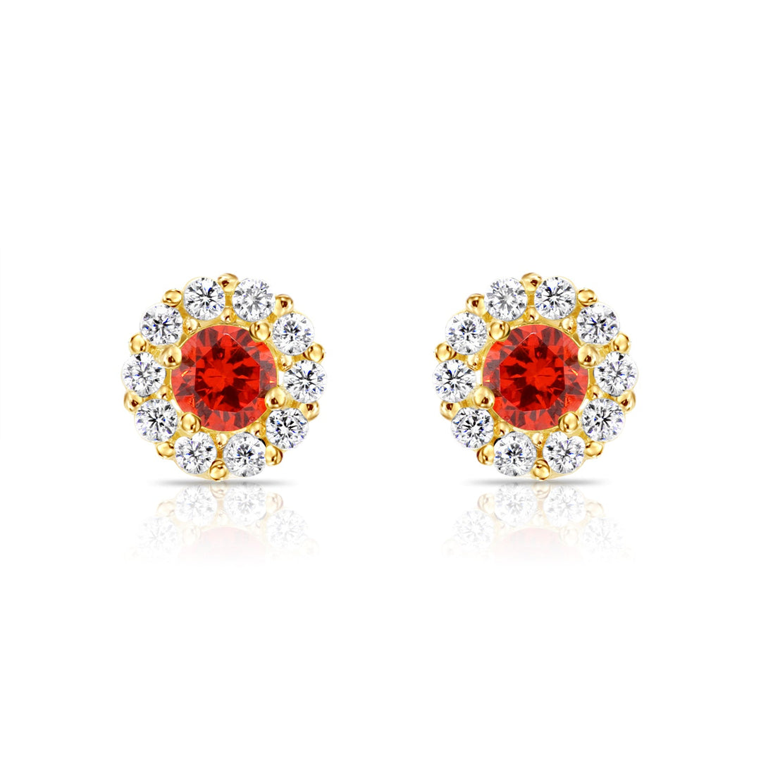 14k Gold Cubic Zirconia Halo Birthstone Stud Earrings - Screwback - S92-4