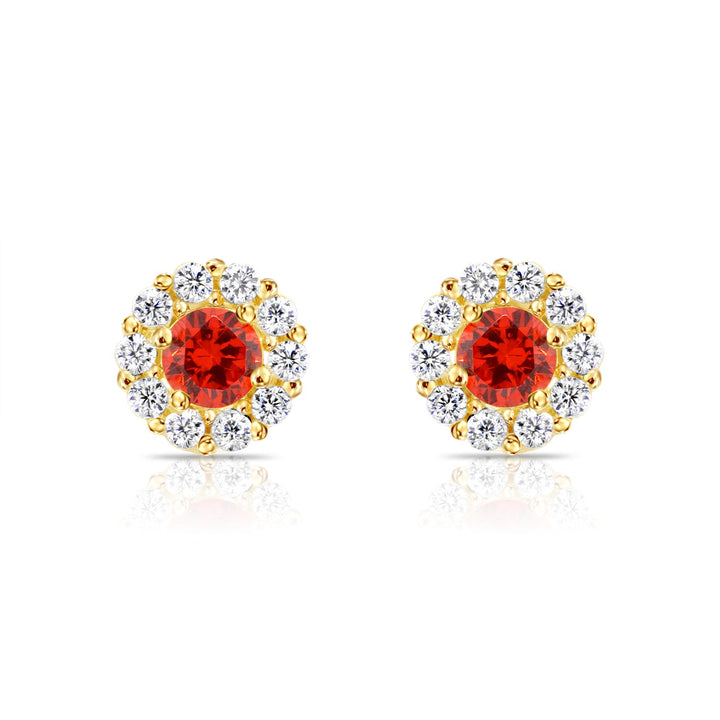 14k Gold Cubic Zirconia Halo Birthstone Stud Earrings - Screwback - S92-4