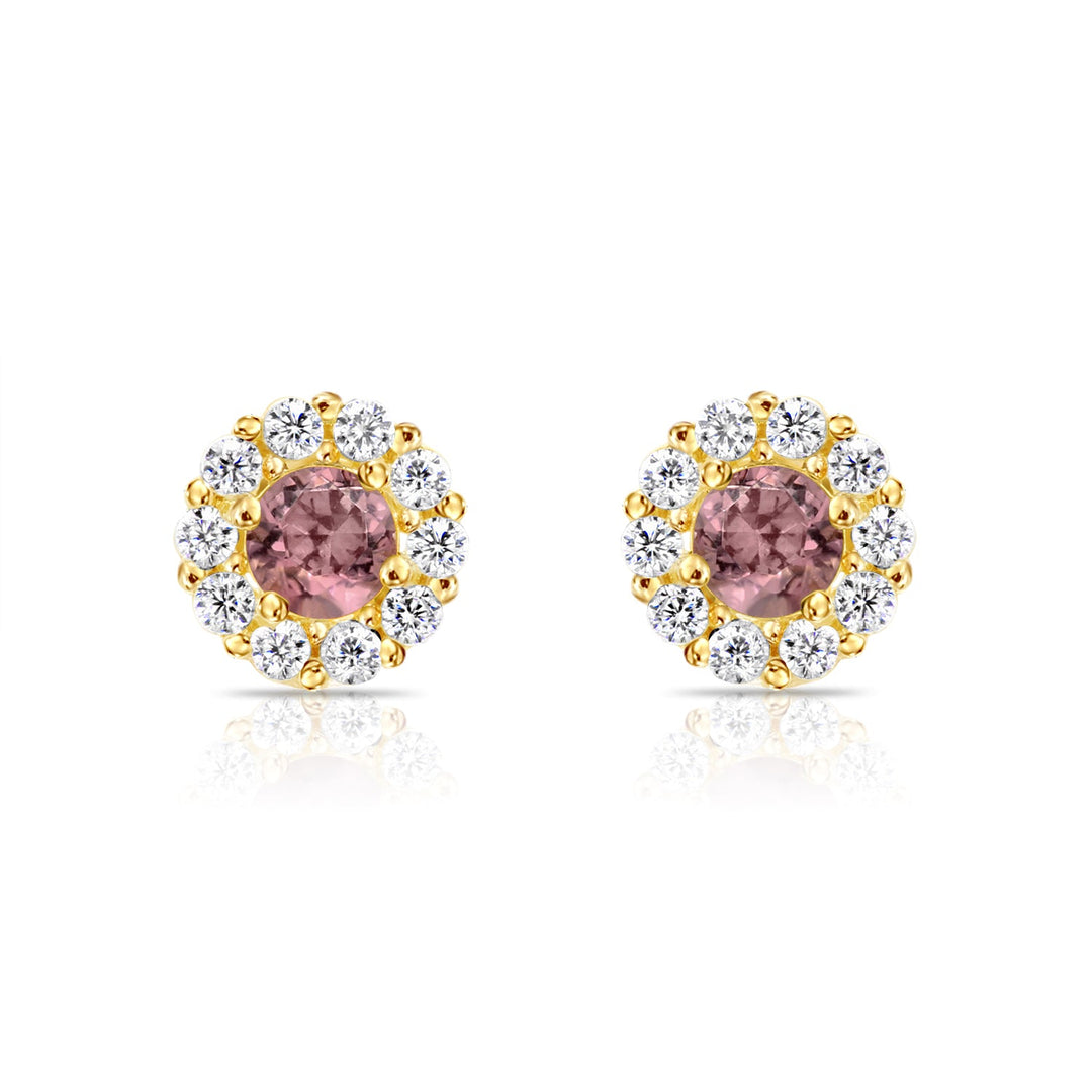 14k Gold Cubic Zirconia Halo Birthstone Stud Earrings - Screwback - S92-4