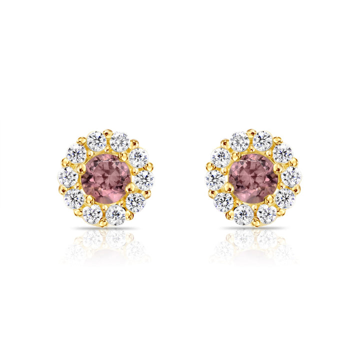 14k Gold Cubic Zirconia Halo Birthstone Stud Earrings - Screwback - S92-4