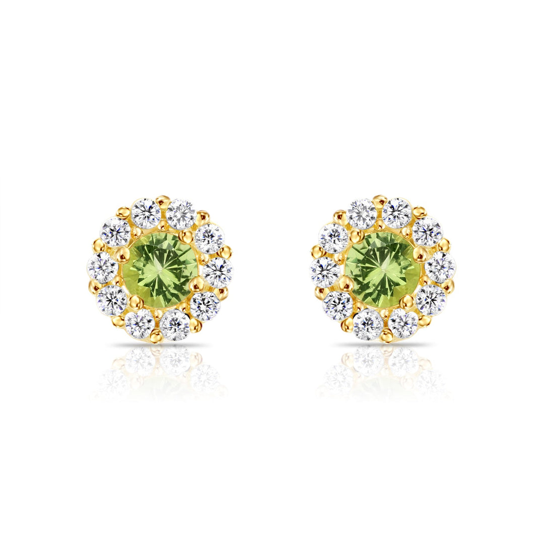 14k Gold Cubic Zirconia Halo Birthstone Stud Earrings - Screwback - S92-4