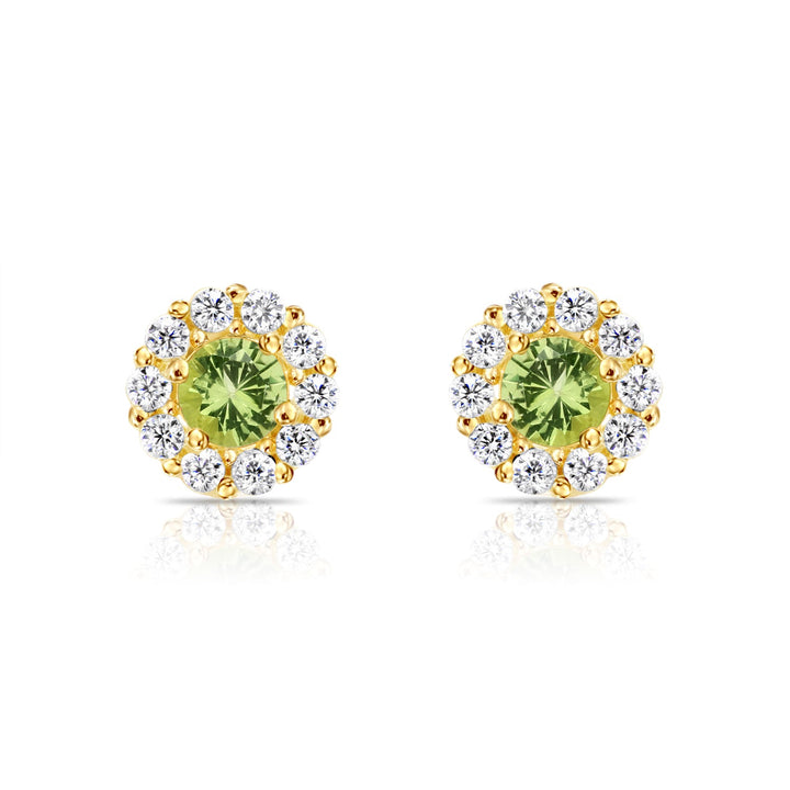 14k Gold Cubic Zirconia Halo Birthstone Stud Earrings - Screwback - S92-4